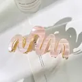 Elegant wavy pink acetate shark hair claw with gold metal frame, 11cm large size - Light Pink