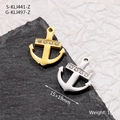 Polished silver and gold anchor pendants with cubic zirconia inlay, size 15x19mm - Style 7 (S-KLJ441-Z) / Steel
