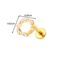 Golden hexagon titanium stud with cubic zirconia and size dimensions 0.69cm x 0.62cm - Hexagonal Design - Gold (T2543-10#Gold)