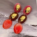 2509065 Pink Brown And Orange Color Block Earrings (s925 Silver Needle)