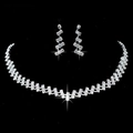 Sparkling silver bridal necklace and earrings set with crystal rhinestones on black - G0105 Silver Two-piece Set