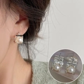 Silver square frame earrings with white round pearl insets for women fashion - Silver Pearl Square (ED1895)