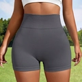 Seamless high-waisted yoga shorts in dark charcoal gray with ribbed tummy control band - S / Dark Gray