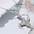 Collana spada fenice argento con zircone bianco su una catena a serpente da 40cm più 5cm - Fenice argentea con zirconia bianca