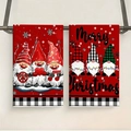 Set of 2 Christmas microfiber tea towels with red gnomes and black checkered edges - Design 14 (2PCS)