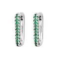 Close-up of S925 sterling silver earrings featuring micro-pave green zircon stones - Silver Circle Green Zirconia Ear Buckle