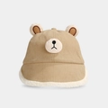 Brown corduroy baby bucket hat with white sherpa trim and 3D bear ears detail - 50cm (1-3 Years) / Bear Nose Style / Light Khaki