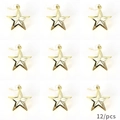 Set of 12 glossy gold Christmas star ornaments with hanging strings for holiday decor - 7cm Set of 12 / Gold (Shiny)