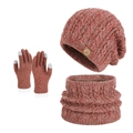 Winter knit set with red and white beanie, scarf, and touchscreen gloves - 3-Piece Set (Hat+Scarf+Gloves) / Mixed Color Red