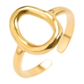 Golden irregular oval open ring in polished stainless steel with minimalist geometric style - Gold