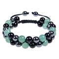 Macro detail of double-layer beaded bracelet with amethyst, hematite, and adjustable cord - 8mm Green Aventurine Bracelet (2 Beads)