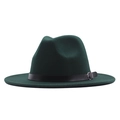 Dark green wool fedora hat with black decorative belt and silver buckle detail - M / Dark Green