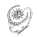 S925 sterling silver sun and moon open ring with cubic zirconia micro-inlay - Silver