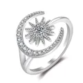 S925 sterling silver sun and moon open ring with cubic zirconia micro-inlay - Silver