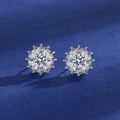 S925 sterling silver sunflower stud earrings with central moissanite and halo stones - Sunflower Earrings Tz-13