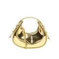 Golden laser patent leather crescent handbag with metallic mirror finish and solid handle - Gold