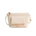 Borsa a tracolla minimalista in velluto a coste beige con strisce e dettagli dorati - Bianco Sporco