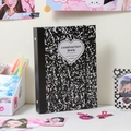 A5 binder album with black marble pattern and heart-shaped composition book design - Black (No Inner Pages)