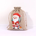 Linen Christmas drawstring gift bag featuring a cartoon Santa Claus and gift pattern - Santa with Sack G-02 / 15*20cm