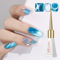 XEIJAYI blue cat eye gel polish 10ml with shiny magnetic effect on long nails - Lake Blue Cat Eye