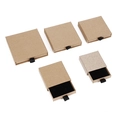 Brown kraft drawer jewelry box with black ribbon pull and soft foam insert - Dark Kraft