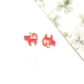 Pink enamel cat charms with golden alloy edges and hanging loops for DIY jewelry - Rose Red