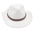 Cappello da cowboy classico in feltro bianco con fascia intrecciata marrone decorativa - Bianco