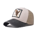 Distressed cotton baseball cap with eagle freedom embroidery in cream and grey - Adjustable / Eagle Black