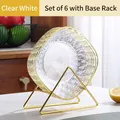 Lot de 6 assiettes transparentes blanches avec bord doré et support métallique - Blanc Transparent (6 PC + Support)