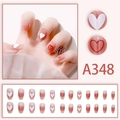 Pink blush gradient press-on nails set with heart patterns and full 24-piece kit display - Pink Blush Heart Style (A348) / Glue Type