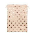 Linen drawstring Christmas gift bag featuring red copper metallic polka dot pattern - Rose Gold Polka Dots