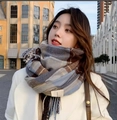 Blue and brown checkered mohair scarf with tassels for winter warmth and style - Korean Style Plaid Blue
