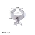 Verstellbarer Silberring mit Sternanhänger und Perle, gebürstete Metalloberfläche - Silber Pentagramm Perle Stil (JDR201674-S)