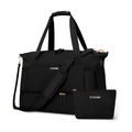 Black fitness travel bag set with gold hardware and separate storage pouch - Black
