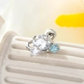 Silver star and heart screw back earring with blue and white zircon accents - White Main Stone with Light Blue Star (A506-3#)