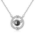 Silver projection necklace with white zircon circle and central black projection stone - Square-Circle Silver