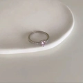 Adjustable S925 silver ring featuring a pink heart-shaped zircon and pavé setting - J4309 Silver Pink Heart Open Ring