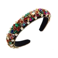 Detailed view of Baroque padded headband with colorful rhinestones and white pearls - Colorful