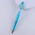 Close-up of a blue DIY silicone beaded pen featuring a cute cartoon sheep topper and rhinestones - Blue Sheep