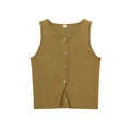 Gilet en tricot vert olive avec boutons métalliques et ourlet fendu en taille M - Chameau