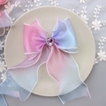 Elegant princess hair bow with gradient ribbon and purple gemstone on lace plate - 1242 Purple Rainbow with Diamonds