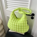 Quilted oversized shoulder bag in neon green nylon with puffer texture and zip closure - Lemon Green