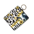 Silicone bead keychain with cow print and sunflower pattern PU leather card holder wallet - E1 Cow and Sunflower