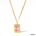 Elegant gold-plated stainless steel necklace featuring a rectangular pink zircon pendant - Pink Zirconia Square Necklace(KDD044)