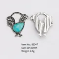 Vintage rooster metal pendant with turquoise stone inlay in retro silver finish 30x25mm - Rooster