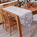 Christmas table runner with white snowflake patterns and silver grey tassels - Style D Grey White Snowflake