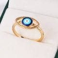 Bague dorée élégante œil de protection avec zircon bleu dans son écrin en velours - Ouvert Réglable / Œil Bleu Rond Classique (Style 2)