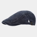 Vintage navy washed denim flat cap with adjustable metal side buckles and retro street style - One Size(Adjustable) / Navy Blue