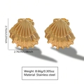 Golden scallop shell stud earrings in stainless steel with dimension and weight details - Scallop Texture Style (FYD6184)