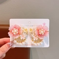 Pink and white flower hair clips with gold accents and pearl tassels for girls - Pair Pink Flowers (052#)